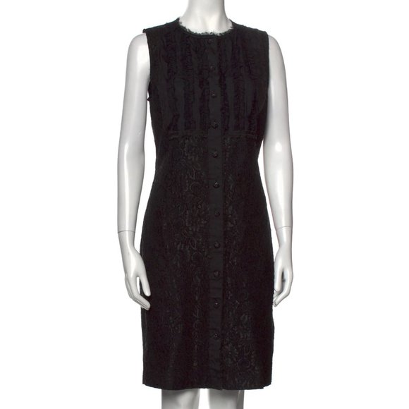 st john lace embellished shirt dress St. John Collection Embellished Floral Lace Cap Sleeve Dress ( Size 4)